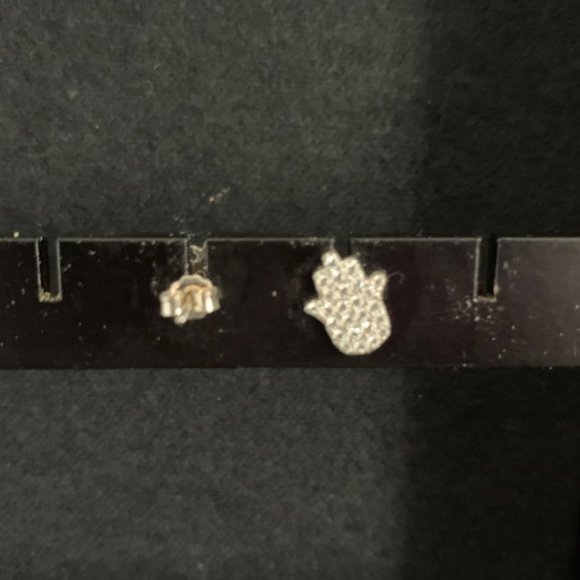 Cubic Zirconia Hamsa Sterling Silver Stud Earrings - Picture 2 of 2